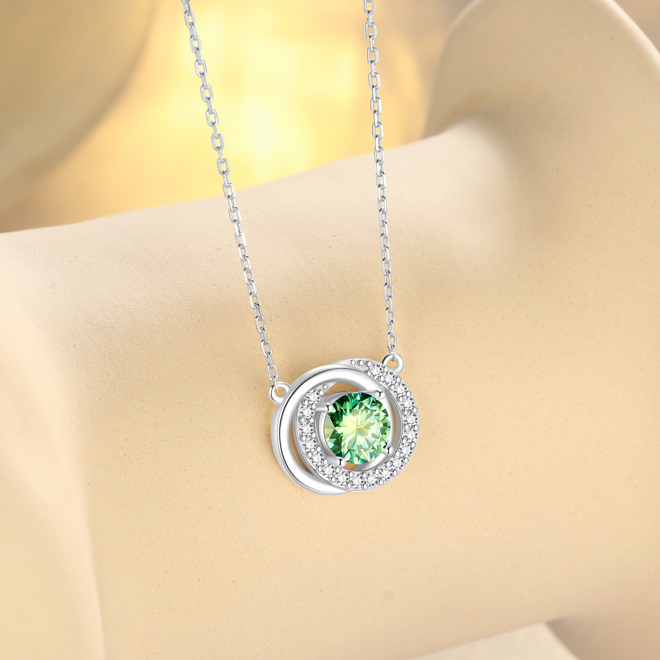 Beautlace 1 Carat Moissanite Necklace D Color VVS1 Round Cut Simulated Diamond Halo Pendant Necklace, 925 Sterling Silver May Birthstone Necklace Birthday Christmas Jewelry Gifts for Women