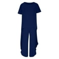 thumbnail image 4 of Womens Pants Sets Cool Silk Lightweight Plus Size Short Sleeve Crewneck Top & Wide Leg Trousers Flowy Suits S-5XL (4XL, Dark Blue), 4 of 5