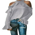 thumbnail image 1 of Women‘s Halter Cold Shoulder Slim Fit Long Sleeve Tee Tops, 1 of 3