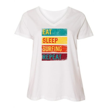 

Inktastic Surfer Gift Eat Sleep Surfing Repeat Women s Plus Size V-Neck