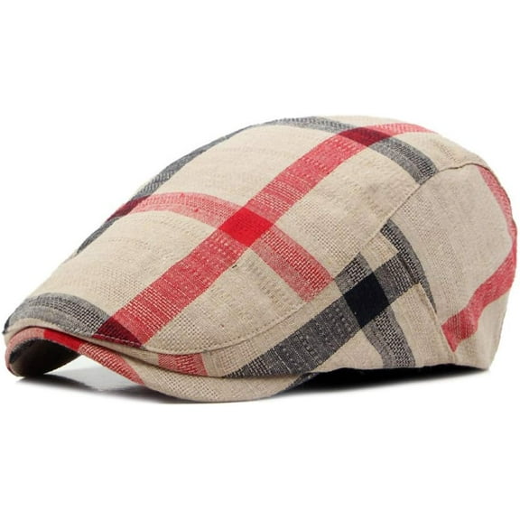 AKcxy Mens Adjustable Colorful Striped Plaid Ivy Newsboy Cabbie Gatsby Golf Cap Flat Cotton Hat Thin Cap