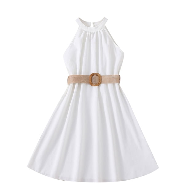 Odeerbi Niñas Verano Vestido Halter de Gasa Fiesta Princesa Vestidos Color Sólido Sin Mangas A-Vestido de Línea