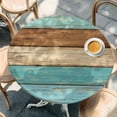 thumbnail image 2 of Farmhouse Aqua Brown Round Tablecloth, Fitted Table Cover with Elastic for 36"-44" Round Tables, Vintage Wooden Striped Table Cloth Outdoor Indoor Dinning Party Waterproof Tablecloths, 2 of 7