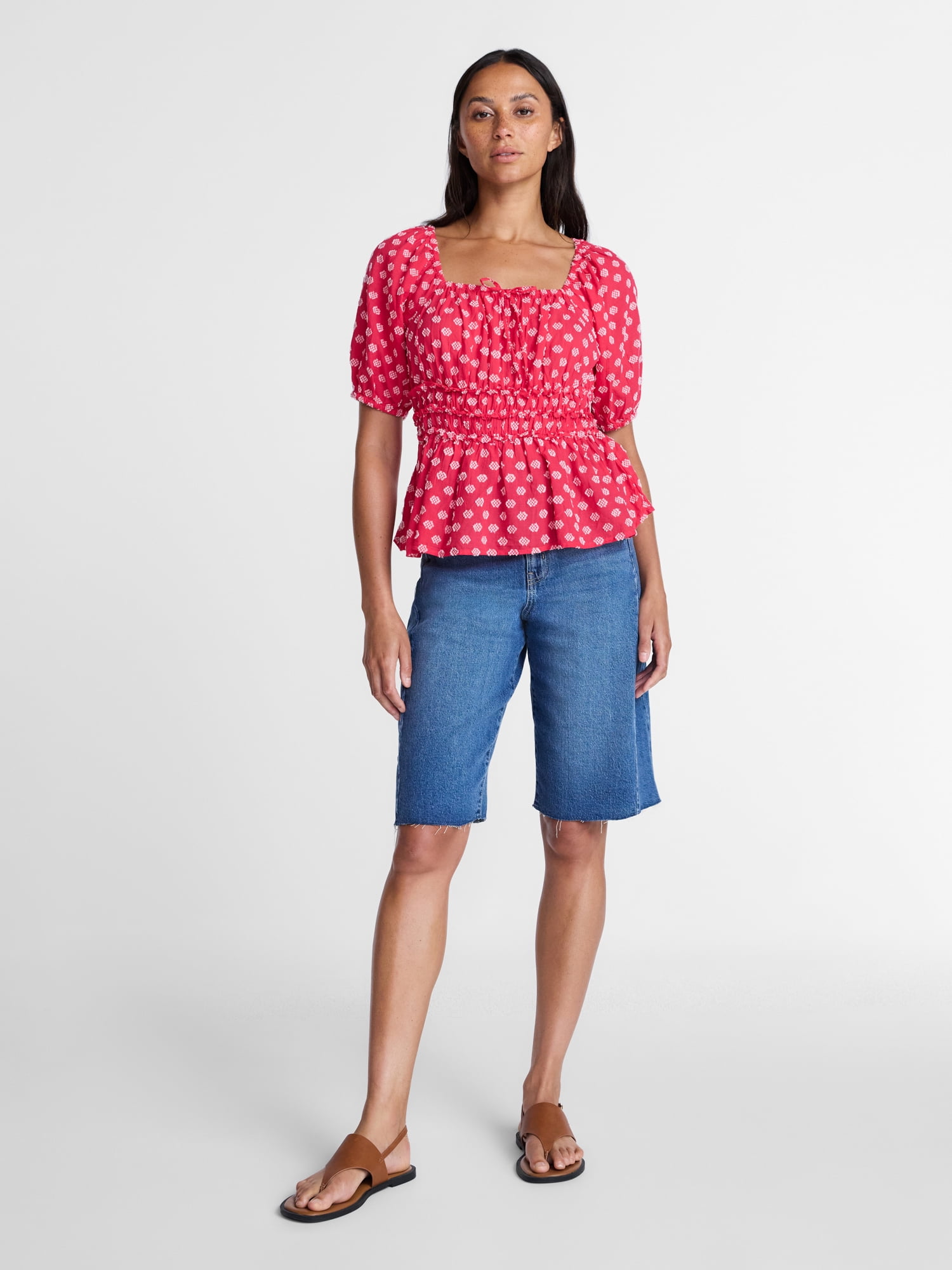 Time and Tru Women's Puff Sleeve Square Neck Top, Sizes XS-XXXL