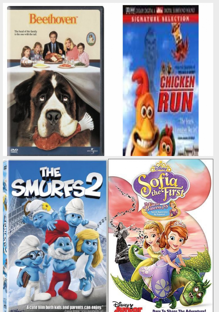 Children's 4 Pack DVD Bundle: Beethoven, CHICKEN RUN, The Smurfs 2, Sofia  The First: The Curse Of Princess Ivy 