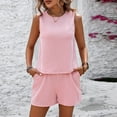 thumbnail image 6 of Womens Summer 2 Piece Outfits Vacation Casual Trendy Shorts Matching Sets Striped Print Crew Neck Sleeveless Tank Tops Casual Outfits 2024 Shorts Sets G-Pinks, 6 of 9
