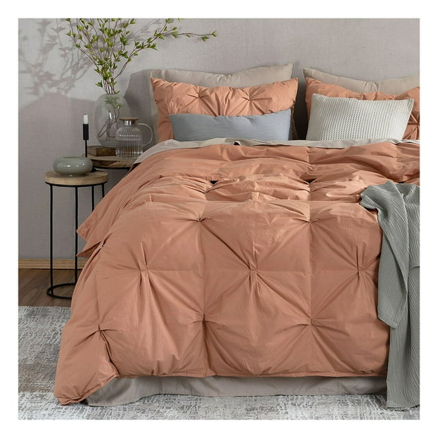 Set Edredón Puff Acolchado de Lujo con Fundas de Almohada, Algodón Esquimal (Terracota, Queen Size)