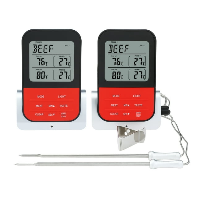 Digital Meat Thermometer with 2 Temperature Probes, Food Thermometer with Colored LCD for Kitchen Silver Handle Probe