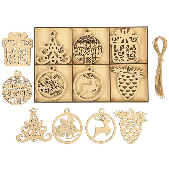 Inkdotpot 18pcs Wooden Christmas Ornaments, Unfinished Wooden Laser Cutouts Reindeer/Bell Shaped Embellishments Hanging Ornament for Christmas Decorations- Tree Decor- Kids Crafts DIY