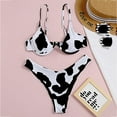 thumbnail image 2 of Womens 2 Piece Swimsuits Bikini Set Print High Split Top Contrast Cow Breast Tankinis Set White Bathing Suits for Women M, 2 of 6