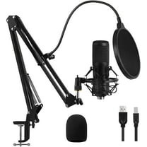 Qishi USB Gaming Microphone Streaming Podcast PC Microphone Condenser Mic Kit with Flexible Arm for Skype Youtuber Gaming Recording Singing PS4 Computer Studio Laptop