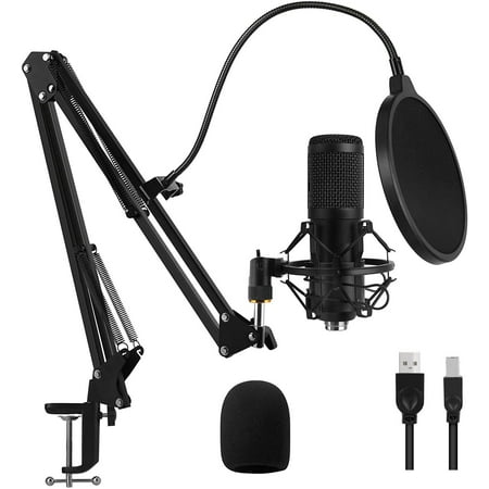 USB Gaming Microphone Streaming Podcast PC Microphone Condenser Mic Kit with Flexible Arm for Skype Youtuber Gaming Recording Singing PS4 Computer Studio Laptop