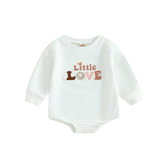 Sylvamorning 3M 6M 12M 18M Infant Baby Girls Bubble Romper Long Sleeve Heart Letter Embroidery Bodysuit Newborn Casual Jumpsuit Spring Fall Daily Clothes