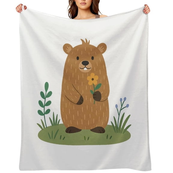 RKSupls Friendly Beaver Flower Field Soft Flannel Throw Blanket, Lightweight Fuzzy Warm Cozy Blanket for Couch Bed Home Travel Decor