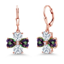 Gem Stone King 18K Rose Gold Plated Silver Green Mystic Topaz and White Moissanite Dangle Earrings for Women (7.02 Cttw, Gemstone, Heart Shape 6MM)