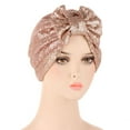 thumbnail image 4 of Uooqdmx Head Wraps for Women, Turbans for Women, Pre Tied Head Scarf for Women, Women Muslim Turban Hatbow Sequins Hair Bonnet Head Scarf Wrap Cover, Beanie, Rose Gold One Size, 4 of 4