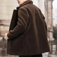 thumbnail image 5 of QUNYINEY Mens Coats Long Sleeve Brown Solid Faux Fur Overcoat Loose Button Down with Pocket Outerwear Coats, 5 of 7