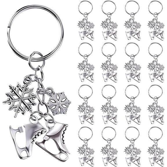 1 Box 20Pcs Ice Skate Keychain Bulk Sports Key Chain Bulk Silver Alloy Winter Snowflake Keychains for Party Favor Wedding Favors Handbag Christmas Decorations Gifts Women Adults colorful