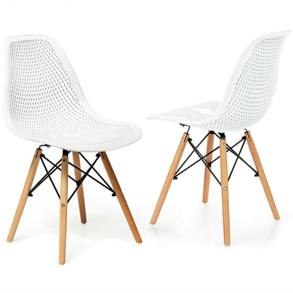 Gymax 2PCS Modern DSW Dining Chair Office Home w/ Mesh Design Wooden Legs White