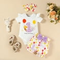 thumbnail image 2 of Baby Girl Clothes Toddler Baby Girls Clothes Outfits Cute Summer Cartoon Letter 1 Happy Birthday Printed Short Sleeve Shorts 3 Piece Set, 2 of 6