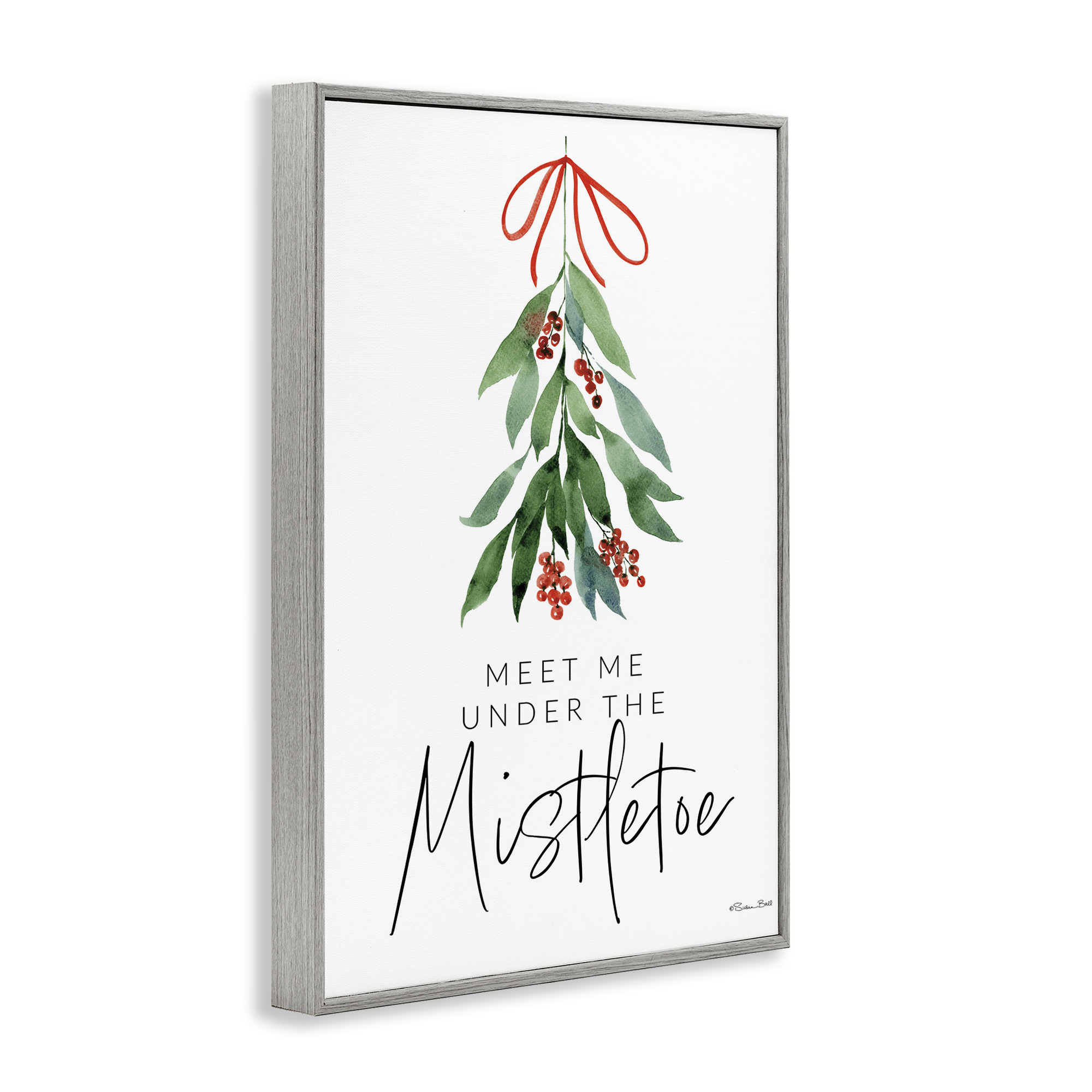 Stupell Industries Meet Me Under Mistletoe Holiday Painting Gray Framed Art Print Wall Art, 20 x 30