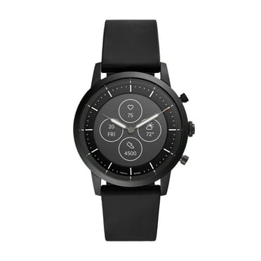 Fossil Men's Collider Hybrid Smartwatch HR Black-Tone Stainless Steel with Black Silicone Band, FTW7010
