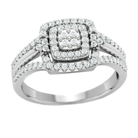 10K White Gold 0.50 Ct Round Cut Natural Diamond Halo Engagement Ring I2