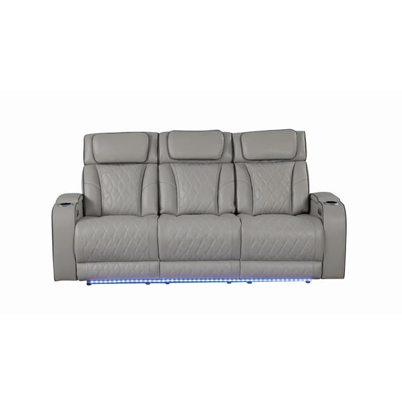 Fortuner Modern Style Recliner Sofa Made with faux leather and Wood in Gray