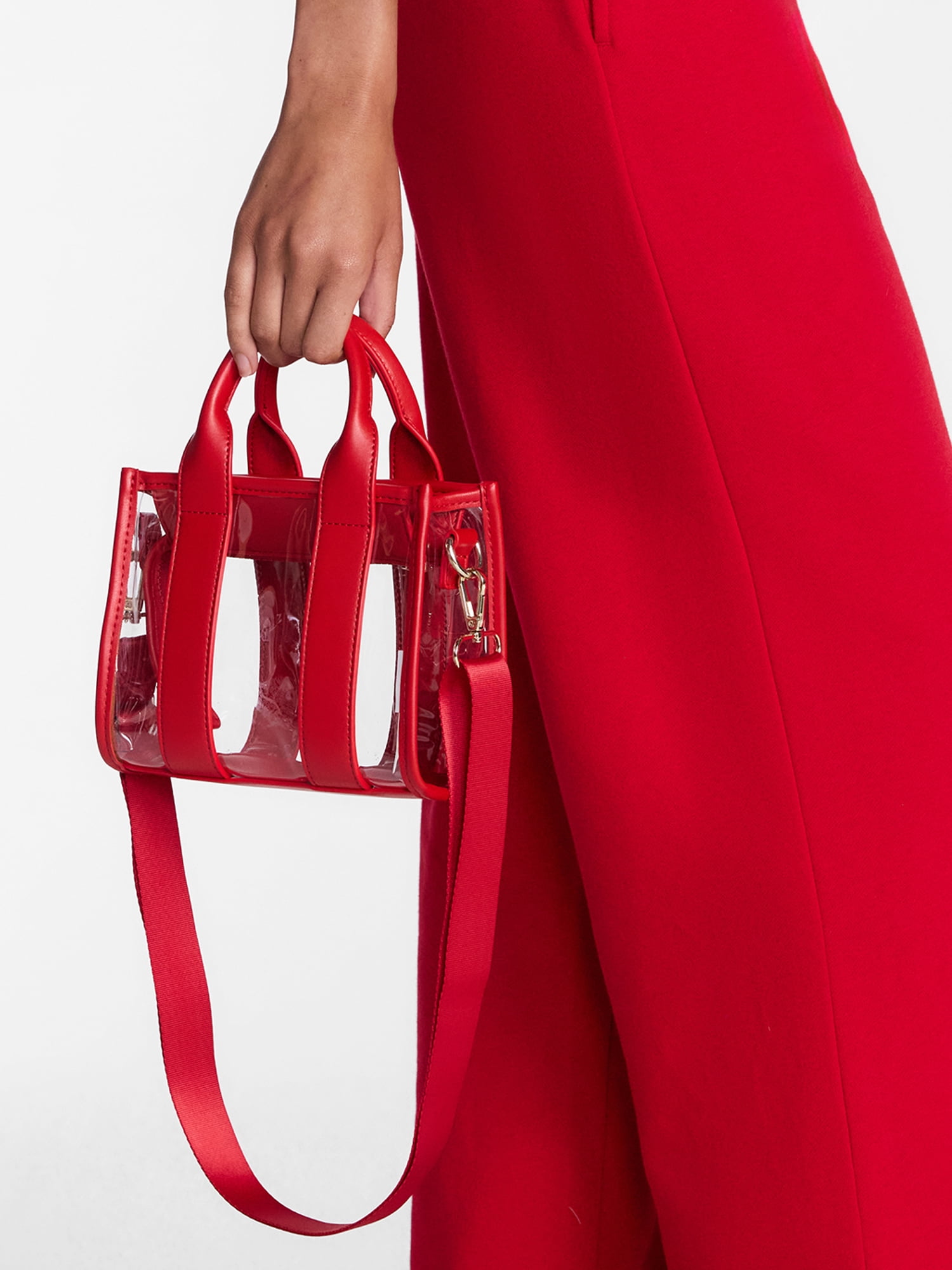 No Boundaries Women's Game Day Clear Boxy Mini Tote Bag, Red