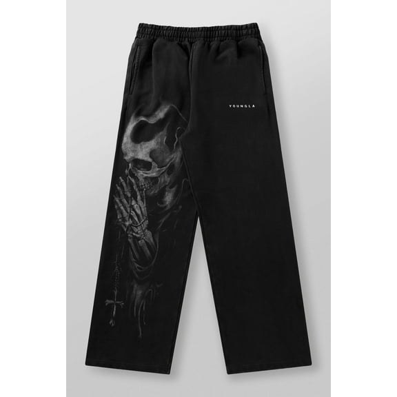 YOUNGLA Mens Skull Print Sweatpants Relaxed Fit Punk Gothic Joggers Streetwear Hip Hop Lounge Track Pants with Pockets