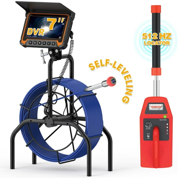AENKYO Sewer Camera with Locator,Self-Leveling Pipe Drain inspection Camera with 7" Color Screen, 100ft & DVR Record for Plumbers
