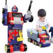 Kids Large Transformer Toy, Big Construction Truck Set Transform Take Apart Robot Figure, Building Tool Bench, Summer Holiday, Birthday Gift for Age 3 4 5 6 7 8 Year Old Boy Child