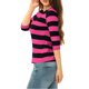 thumbnail image 4 of Camisetas de rayas para mujer Inspire Chic, corte ajustado, mangas de codo, cuello barco, talla XS, fucsia y negro, 4 of 7
