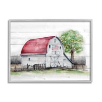 Stupell Industries Rustic Americana Barn Landscape Painting Gray Framed Art Print Wall Art, 14 x 11