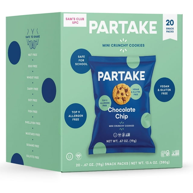 Partake Chocolate Chip Mini Crunchy Cookies 0.67 oz., 20 pk.