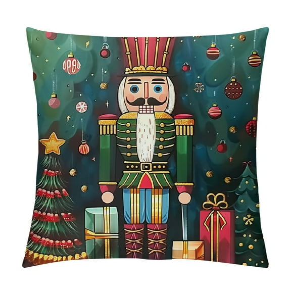 Shiartex Square Nutcracker Pillow Covers Soldier with Red Jacket Throw Pillows, Outdoor Pillowcase Cushion Case Decor for Home Sofa Couch Bed White