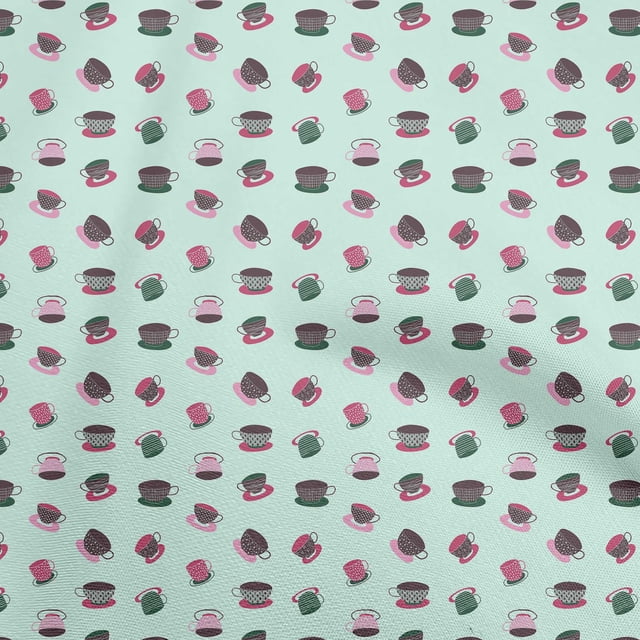 oneOone Polyester Spandex Baby Blue Fabric Utensils Tea Cups Craft Projects Decor Fabric Printed By The Yard 56 Inch Wide