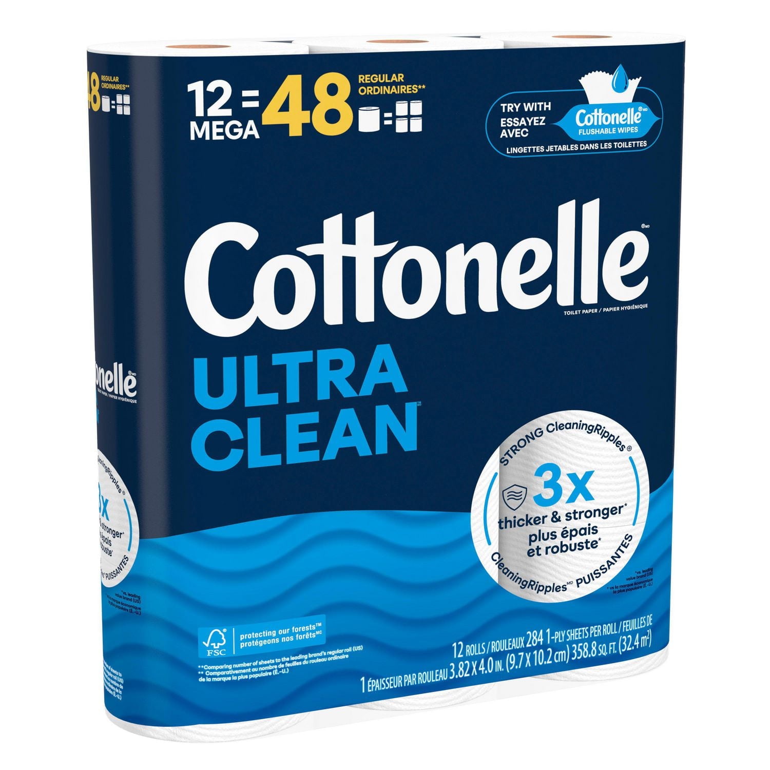 Cottonelle Ultra Clean Toilet Paper, 12 Mega Rolls, 284 Sheets per Roll
