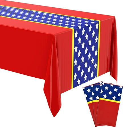 

Fanfanwin 3 Pcs Girl Hero Plastic Tablecloth Girl Hero Theme Party Supplies Red and Blue Disposable Table Covers Birthday Decoration 108 x 54 Inch C48