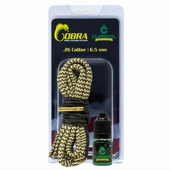 Clenzoil Cobra Bore Cleaning System - Efficient, Easy Gun Cleaning Kit - Includes CLP Gun Bore Cleaner - With Integrated Brass Bore Brush - Woven Cotton Rope - For 25-26 Cal & 6.5 Creedmoor Rifles