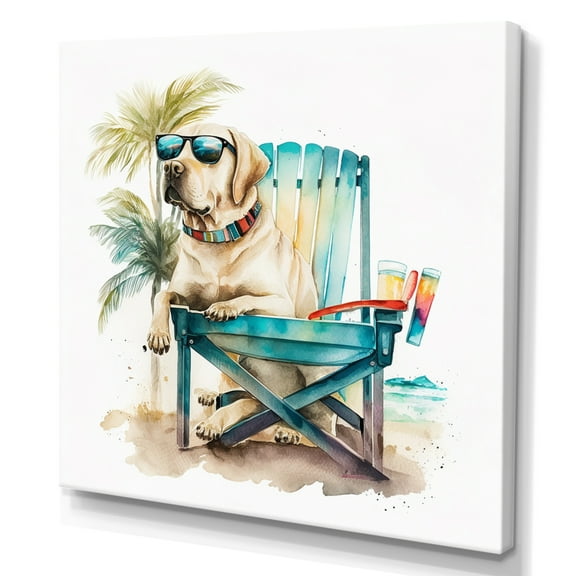 Designart Dog On Chair At The Beach II Canvas Wall Art