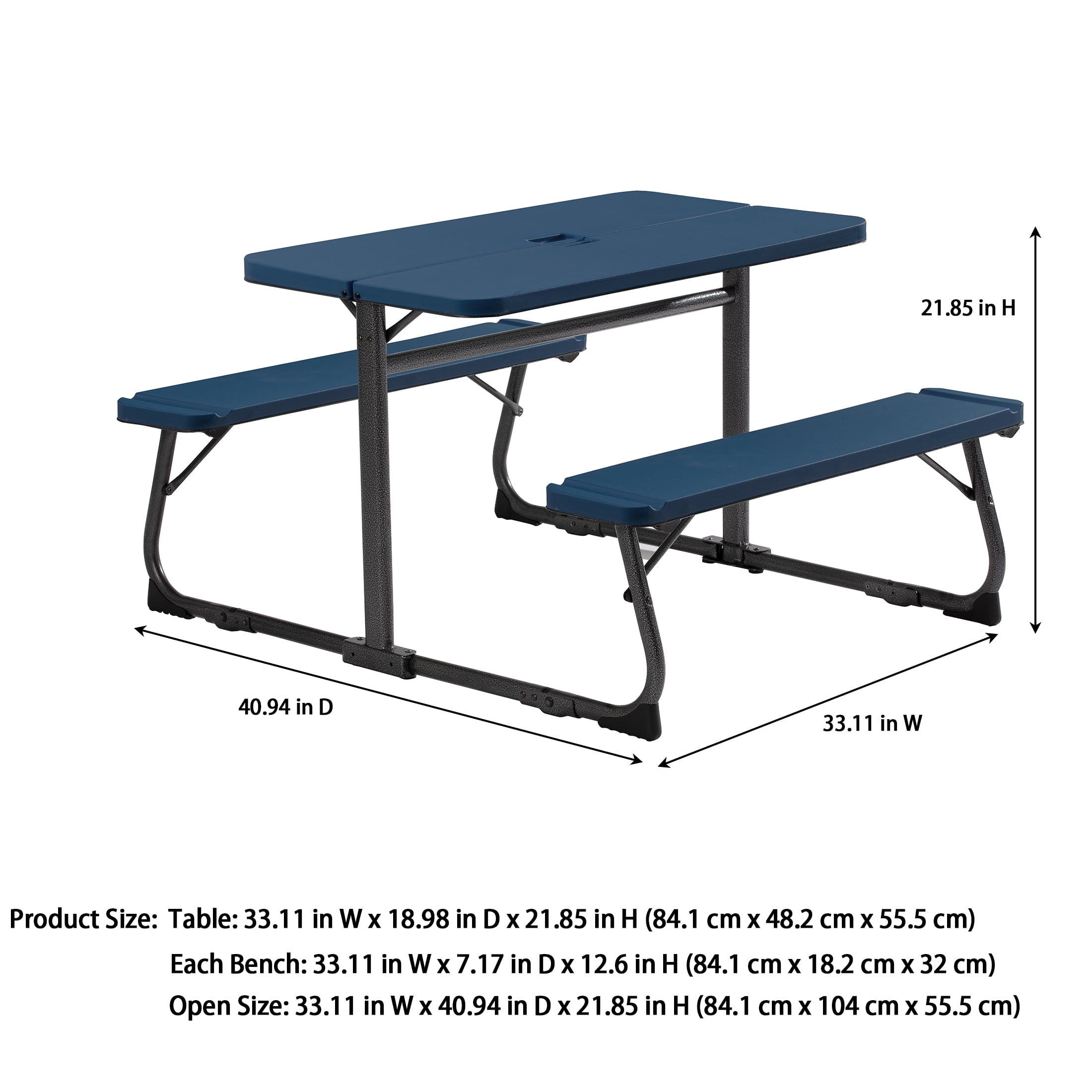 Your Zone Kids Activity Table & Bench Set – Folding Play Table for Crafts, Homework, Homeschool & Playrooms, Ages 3–8, Navy