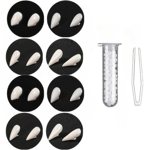 8 Pairs Vampire Teeth Fangs Dentures with Solid Adhesive, 4 Sizes Fang Fake Teeth Halloween Decorations Party Cosplay Props Werewolf Fang Vampire Dentures Party Favors Masquerade Accessories