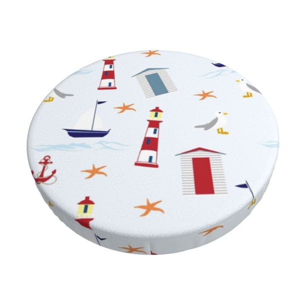 Balery Nautical Lighthouse Sailboat Fundas de asiento para taburete de bar redondo de tela de terciopelo ajustables que protegen de arañazos y manchas para sillas de 14 a 17 pulgadas.-14 inch