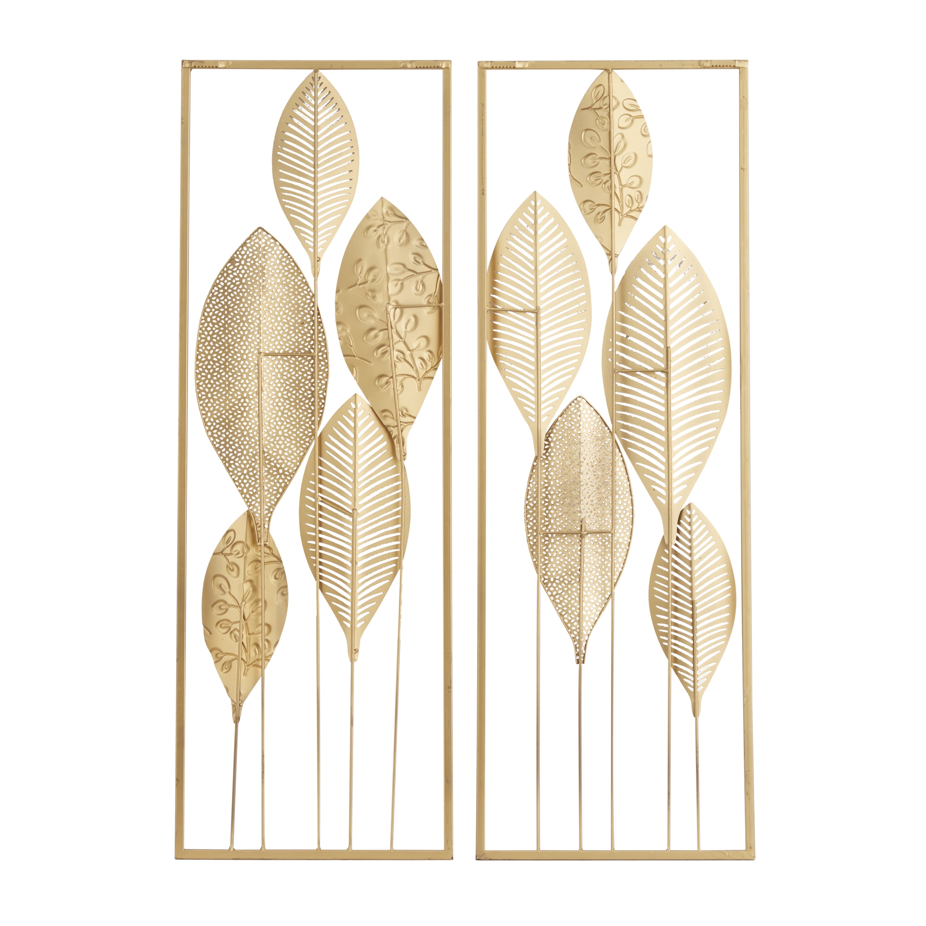 CosmoLiving by Cosmopolitan Gold Metal Tall Cut-Out Leaf Wall Decor with Gold Frame (2 Count)