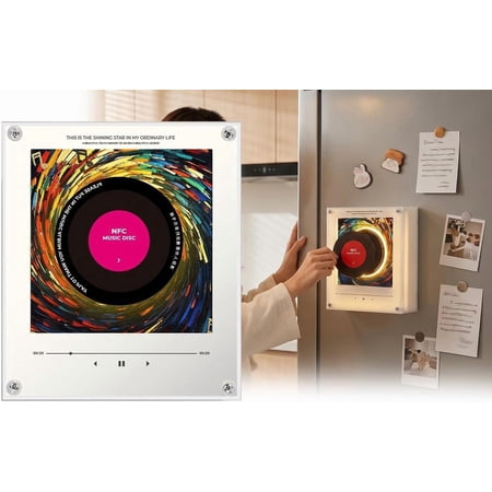 Retro Vinyl Record Fridge Magnets, NFC Programmable Music Player with LED Lights, Mini Jukebox for Room Decor, rotation