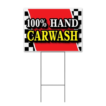 100 All Hand Carwash (18 x 24 ) Yard Sign Includes Metal Step Stake