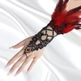 thumbnail image 2 of Women's Gothic Lace Fingerless Gloves with Feather Accent, Open Knit Witch Gloves for Halloween Cosplay, Witch Costume Accessories and Gothic Party Gloves - Red, 2 of 5