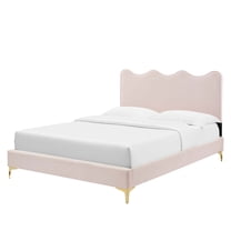 Platform Bed Frame, Queen Size, Pink, Velvet, Modern Contemporary, Bedroom Master Guest Suite Room