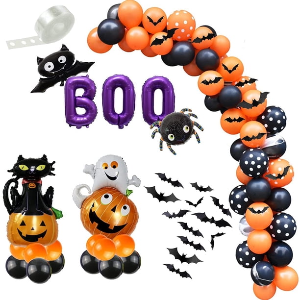 Kit de guirnalda de arco de globos de Halloween $ Globo de película de aluminio de Halloween Adecuado para decoración de fiesta de Halloween $ Juego de globos de película de aluminio fantasma de